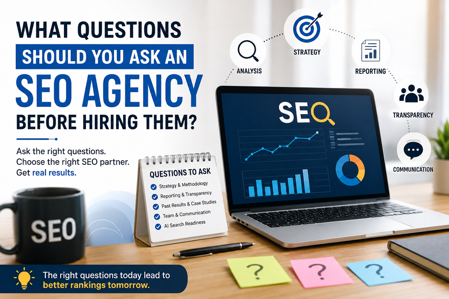 Business meeting with an SEO agency discussing SEO strategy and website optimization.